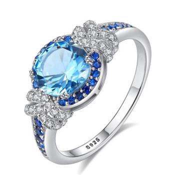 [巴黎精品] 鋯石戒指925純銀銀飾-歐美倫敦藍時尚女飾品v1aa51