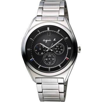 agnes b. Solar 驚豔巴黎太陽能日曆腕錶-黑 BT5009P1