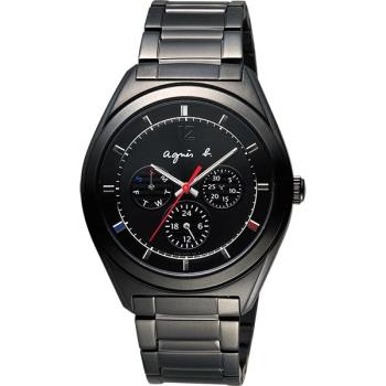 agnes b. Solar 驚豔巴黎太陽能日曆腕錶-黑 BT5011P1