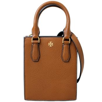 【TORY BURCH】BLAKE MINI SHOPPER 立體LOGO荔枝紋皮革手提斜背包(焦糖咖)