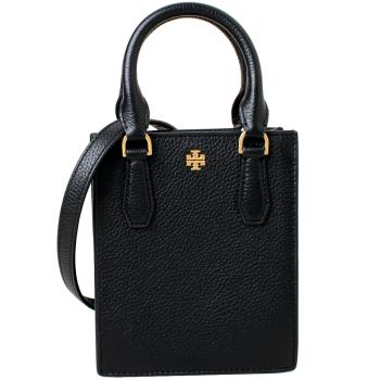 【TORY BURCH】BLAKE MINI SHOPPER 立體LOGO荔枝紋皮革手提斜背包(黑)