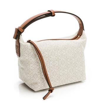 LOEWE 羅威 Cubi Anagram提花小牛皮手提 肩背包 白咖 小號