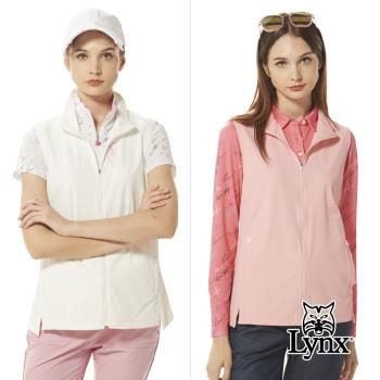 【Lynx Golf】女款防潑水功能彈性舒適織帶剪接設計前短後長版型下擺開杈無袖背心(二色)