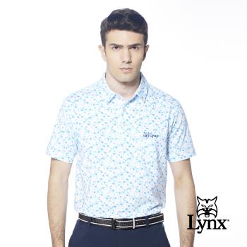 【Lynx Golf】男款吸溼排汗機能滿版數位迷彩圖樣印花胸袋款短袖POLO衫-天空藍色