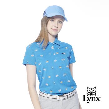 【Lynx Golf】女款吸溼排汗機能滿版俏皮CASINO骰子圖樣印花短袖POLO衫-寶藍色