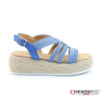 HEAVENLYFEET英國舒適品牌編織麻條楔型涼鞋MINI(水藍)