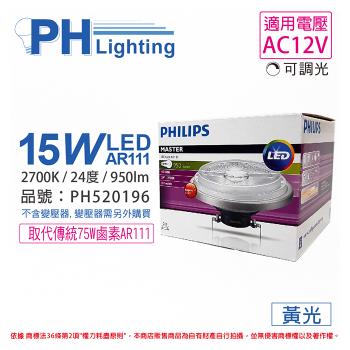 2入 【PHILIPS飛利浦】 LED 15W 927 2700K 黃光 12V AR111 24度 可調光 高演色 燈泡 PH520196