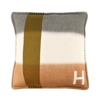Hermes 愛馬仕 H Dye 手工編織羊絨枕頭(42cm/灰/棕)