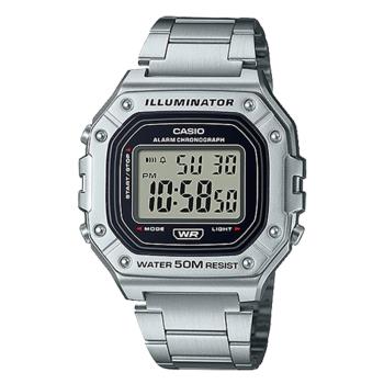 【CASIO 卡西歐】正版公司貨 不鏽鋼錶帶 防水50米 LED照明 W-218HD(W-218HD-1A)