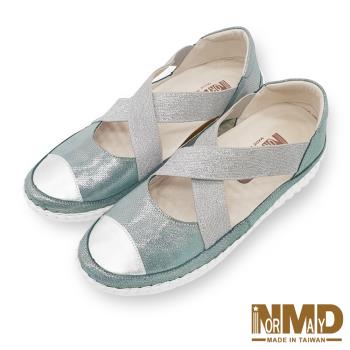 【Normady 諾曼地】氣質瑪莉珍交叉款磁石真皮厚底球囊氣墊涼鞋-MIT手工鞋(湖水藍)