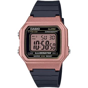 【CASIO 卡西歐】正版公司貨 潮流耐用 復古金屬感數位電子腕錶/黑x玫瑰金框(W-217HM-5A)