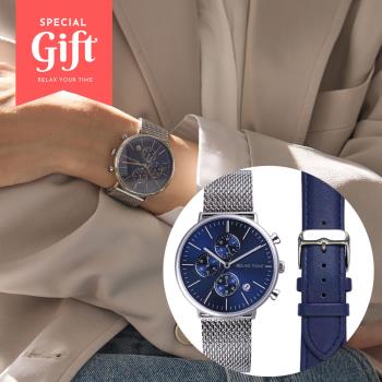 RELAX TIME 三眼計時腕錶不鏽鋼x藍40mm (RT-85-2)