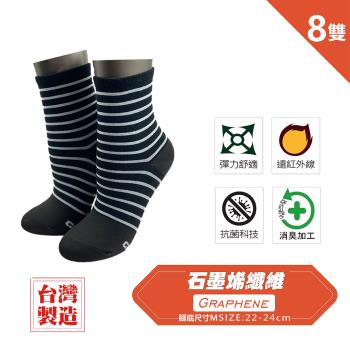 【LIGHT & DARK】-8件-石墨烯能量機能3/4襪(尺寸:22-24cm/LD227)