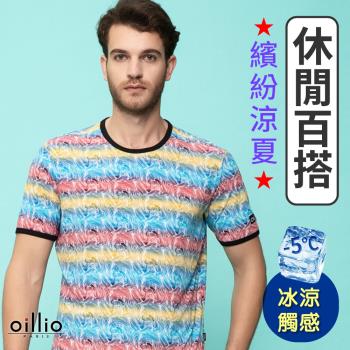 oillio歐洲貴族 男裝 短袖冰涼衣T恤 超柔抗皺 智能降溫 春夏主打 藍色 法國品牌