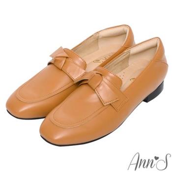Ann’S氣質形象-單結小方頭平底樂福鞋-棕