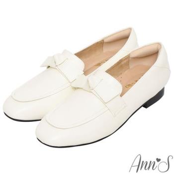 Ann’S氣質形象-單結小方頭平底樂福鞋-白