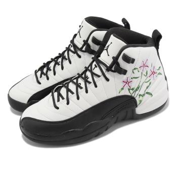 Nike Air Jordan 12 Retro GS 大童鞋 女鞋 白 黑 花 緩震 Floral 刺繡 DR6956-100
