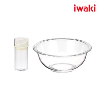 【日本iwaki】烘焙料理2件組(耐熱玻璃碗2.5L+麵粉罐140ml)