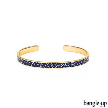 法國 Bangle up 復古斑點印花琺瑯鍍金開口手環(午夜藍)