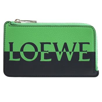 LOEWE 撞色品牌LOGO牛皮卡片零錢包.深藍/綠