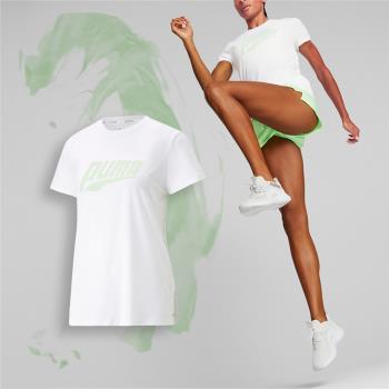 Puma 短袖 Run Logo 白 綠 女款 吸濕 排汗 跑步 運動 短T 52326652