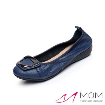 【MOM】單鞋 坡跟單鞋/真皮簡約方扣小坡跟超軟底單鞋 (兩款任選)