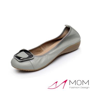 【MOM】單鞋 坡跟單鞋/真皮簡約方扣小坡跟超軟底單鞋 灰