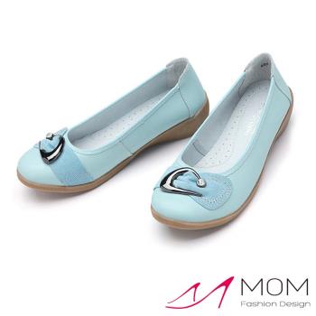 【MOM】跟鞋 坡跟鞋/真皮燙鑽時尚月牙釦造型坡跟鞋 藍