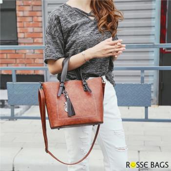 【Rosse Bags】時尚簡約流蘇手提單肩包(現+預  紅色 / 棕色 / 黑色 / 灰色)
