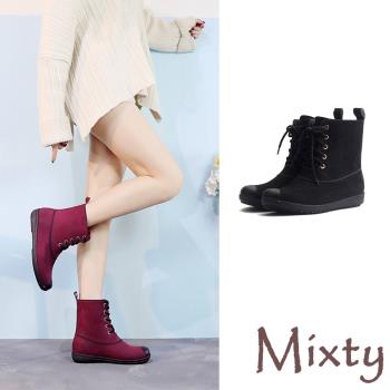 【MIXTY】雨靴 繫帶雨靴/法式復古設計繫帶造型仿絨面防水百搭時尚雨靴 (三款任選)