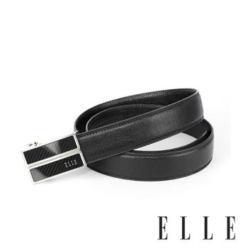 【ELLE HOMME】品牌自動扣皮帶/男士皮帶(黑)-白金框碳鑯底