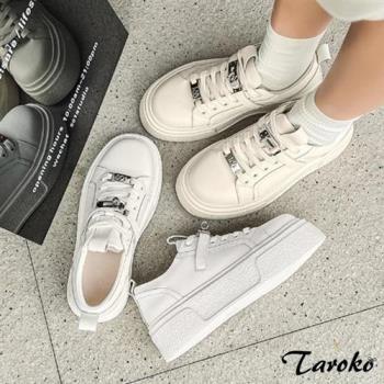 【Taroko】個性少女全真牛皮厚底休閒鞋(2色可選)