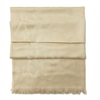 【COACH】新款大C LOGO羊毛混桑蠶絲巾圍巾(膚金)