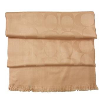 【COACH】新款大C LOGO羊毛混桑蠶絲巾圍巾(粉橘)