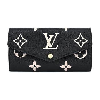 Louis Vuitton Sarah 經典LOGO牛皮壓花皮革襯裡信封長夾(黑色)