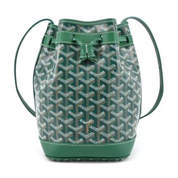 GOYARD PEFLOT 經典塗料帆布束繩水桶包-小/綠
