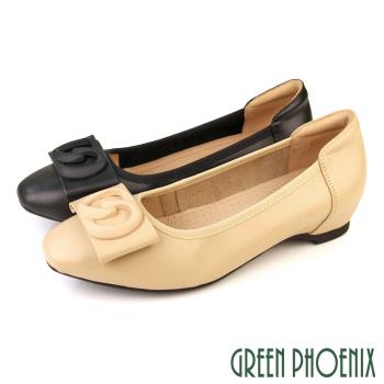GREEN PHOENIX 女 娃娃鞋 包鞋 全真皮 內增高 蝴蝶結 通勤 上班U11-20281