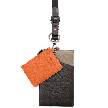 BALLY 6300379 BRAAD 品牌頸掛式二合一護照零錢卡包.橘棕