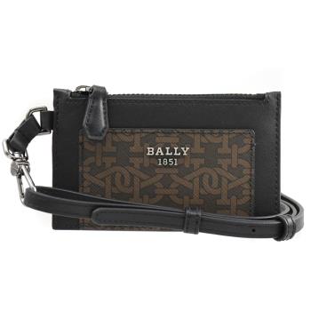 BALLY 6238990 BABEEL 品牌印花拼皮頸掛式5卡零錢包.黑