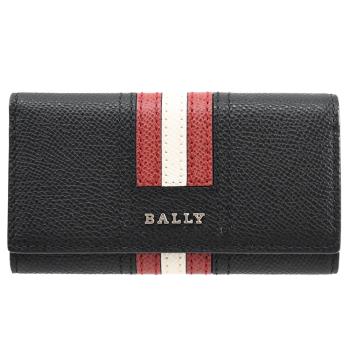BALLY 6218043 TALTOS 品牌條紋牛皮4孔卡片鑰匙包.黑
