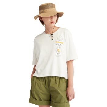 Timberland 女款復古白LOGO印花寬鬆短版短袖T恤A6AH1CM9