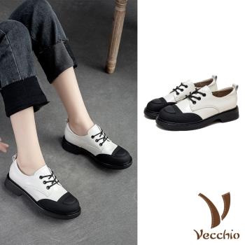 【VECCHIO】牛津鞋 真皮牛津鞋/全真皮頭層牛皮包頭護趾設計黑白撞色時尚牛津鞋 白