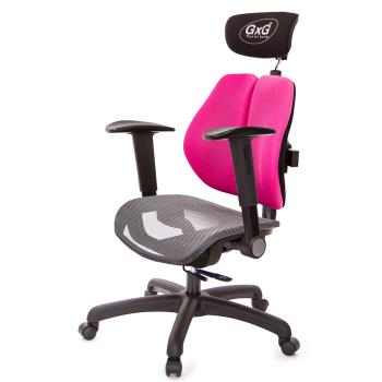 GXG 雙軸枕 雙背工學椅(摺疊升降扶手) 中灰網座 TW-2706 EA1