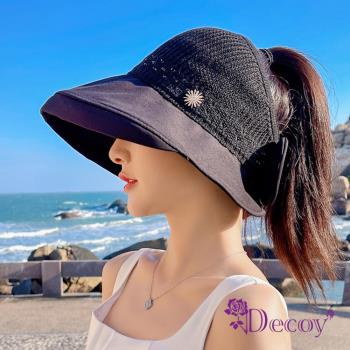 【Decoy】太陽花鑽 編織漁夫空頂遮陽帽/黑