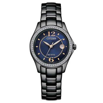 【CITIZEN】星辰 Eco-Drive 典雅晶鑽 FE1255-84L 日期 光動能 鋼錶帶女錶 藍/黑 29mm