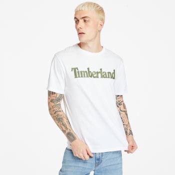 任-Timberland 男款白色線形LOGO迷彩印花短袖T恤A2593100