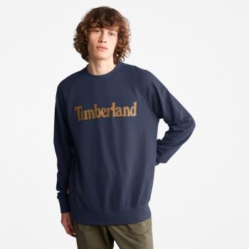 任-Timberland 男款深寶石藍LOGO印花長袖T恤A2FED433