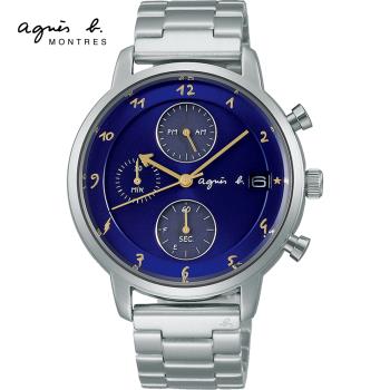 agnes b. 法式簡約太陽能計時腕錶(VR43-KMJ0B/BZ6007X1)/藍40mm