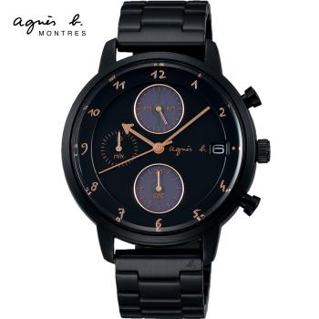 agnes b. 法式簡約太陽能計時腕錶(VR43-KLJ0SD)BZ6005X1/黑色40mm