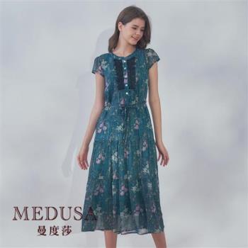 現貨【MEDUSA 曼度莎】蕾絲裝飾半開襟雪紡洋裝（M-XL）｜長洋裝 連身洋裝